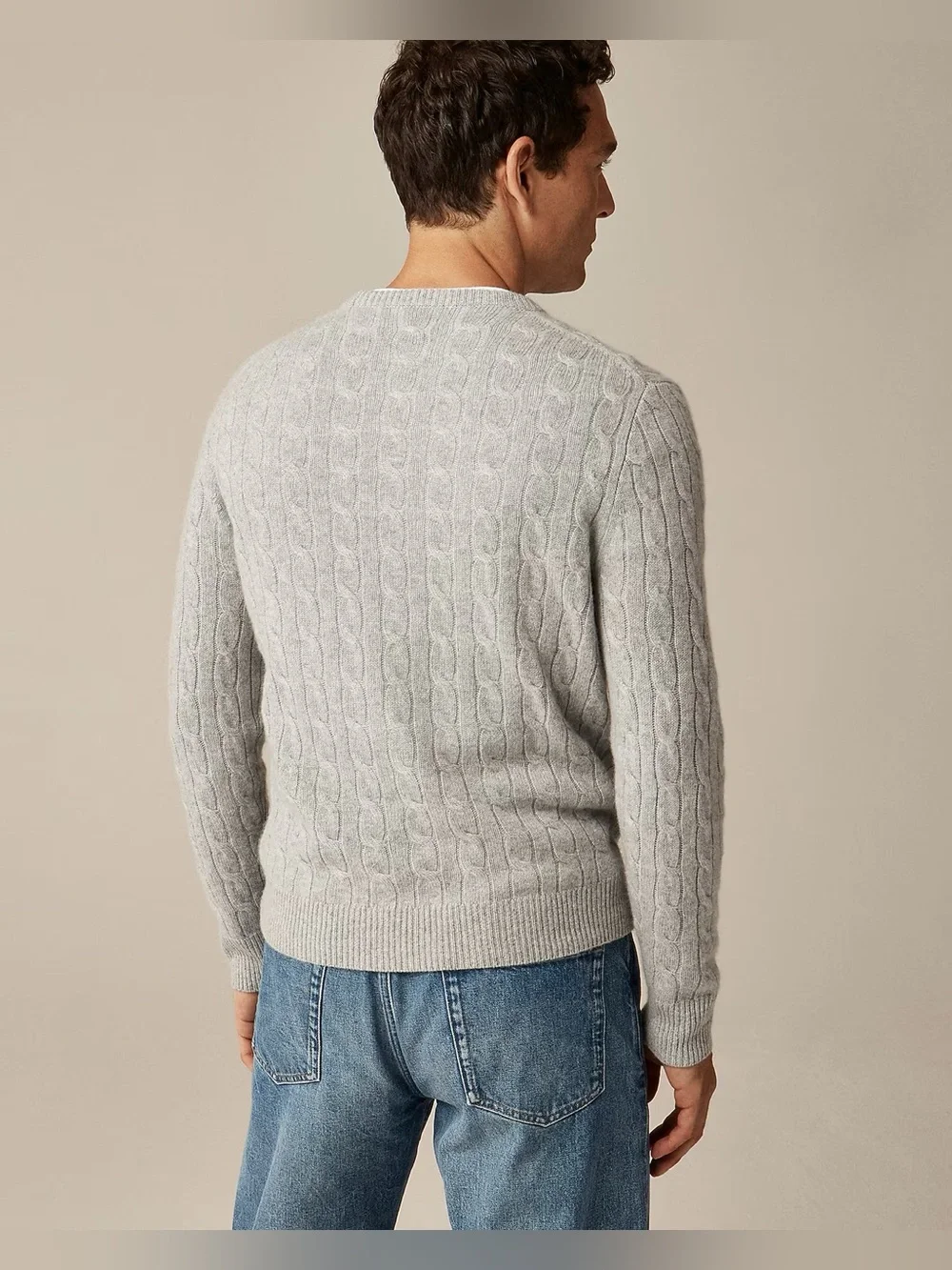 J. Crew Men’s Light Gray Cashmere Cable Knit Sweater Size L